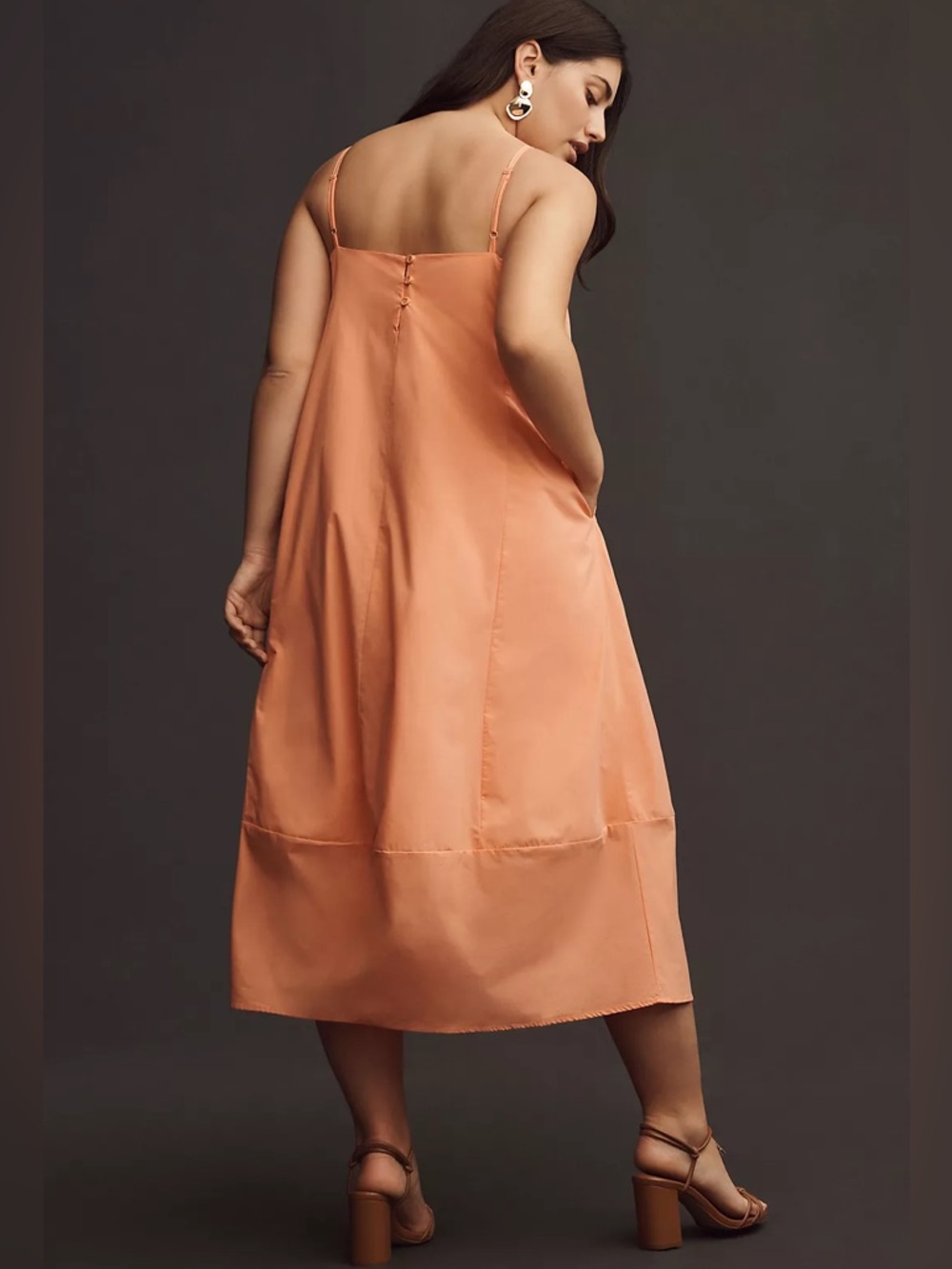 Anthropologie Self Contrast Bare Sleeveless Barrel Cotton Midi Dress Coral M - Picture 6 of 16